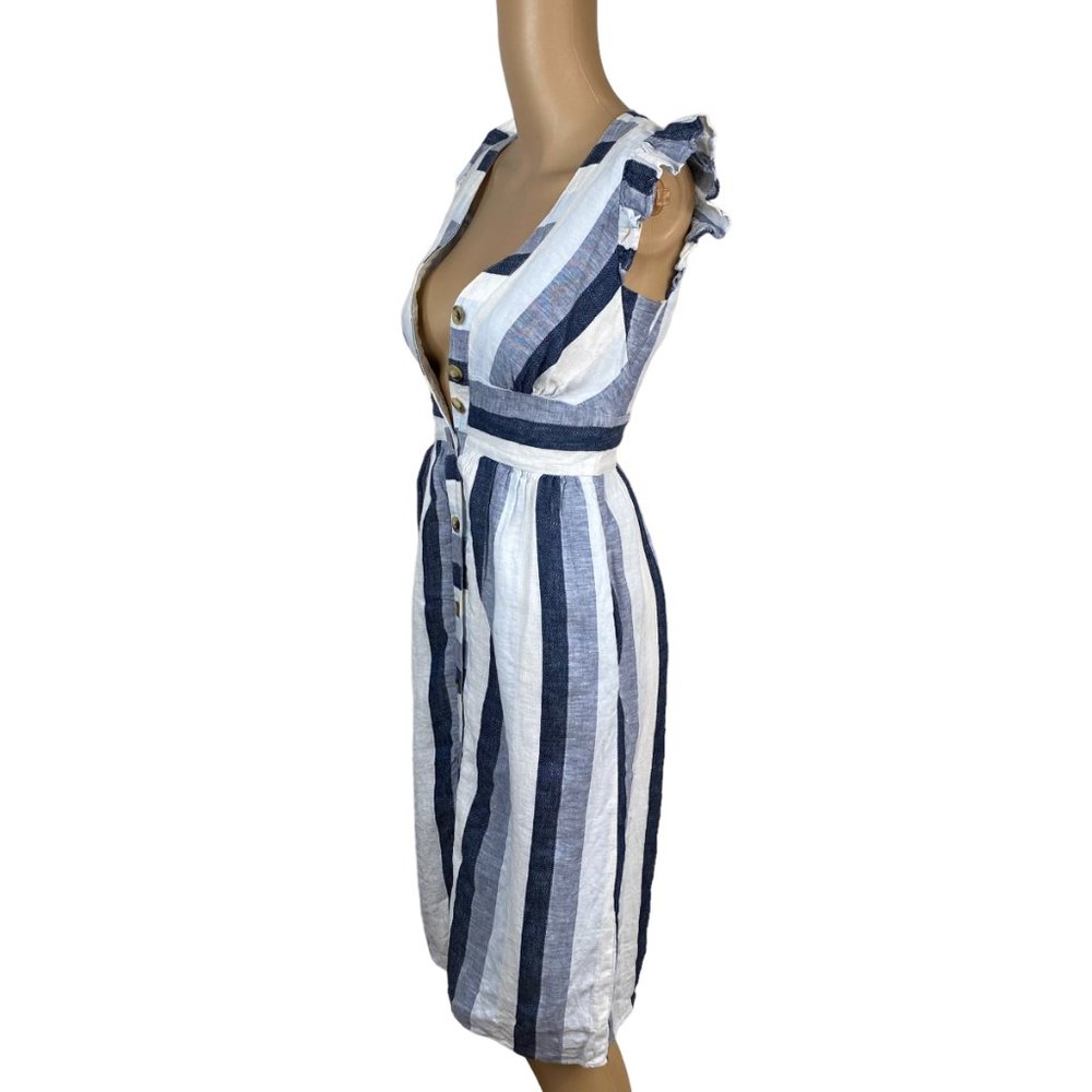 J. Crew Point Sur Linen Striped A-line Dress SZ 00P Blue White Spring Summer - Picture 7 of 10